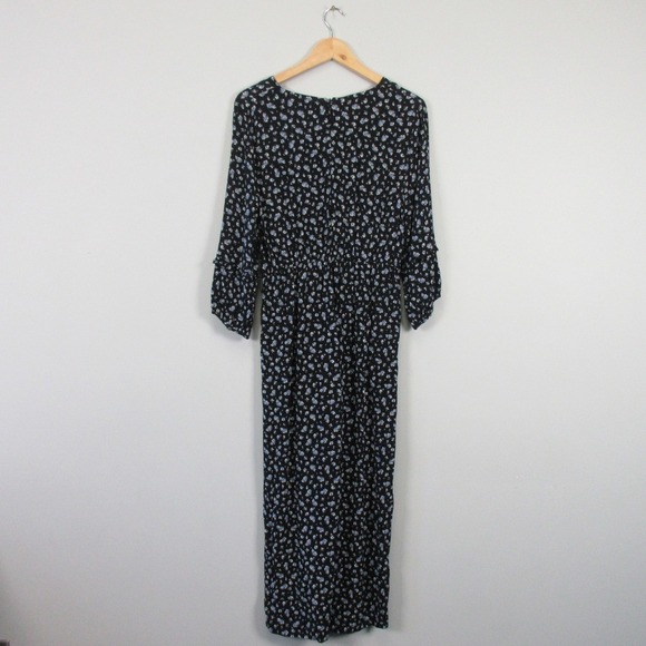 Madewell Petite Ruffle Sleeve Tie-Waist Jumpsuit M Floral Wide Leg Blue Boho 384 - Picture 2 of 16